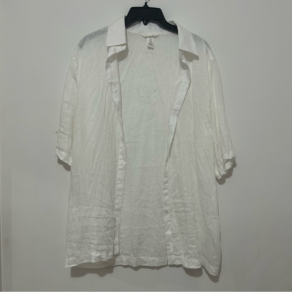 H&M White Linen Button-Up Shirt